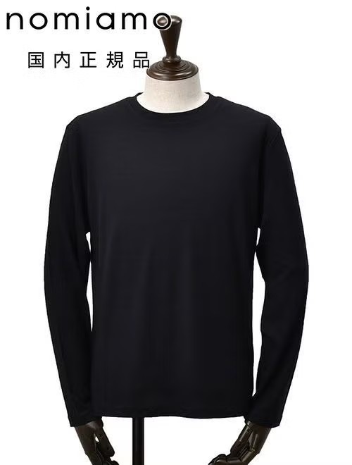 ノミアモ　長袖カットソー　ウォッシャブルウール　ブラック　黒　クルーネック　無地