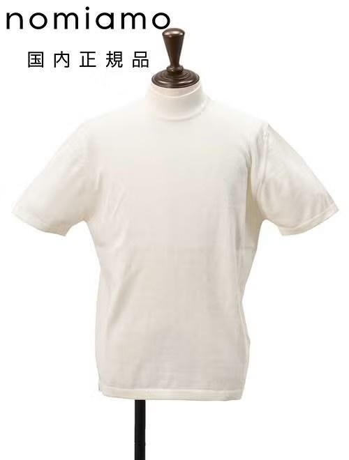 ノミアモ　半袖ニットTシャツ　モックネック　ショートスリーブ　ホワイト　白　ハイゲージ