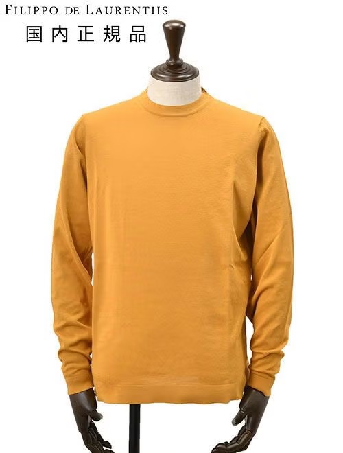 フィリッポ デ ローレンティス　サマーニット　長袖ニットソー　クレープコットン　マスタード　オレンジ　スリムフィット