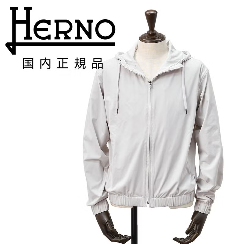 ヘルノ　ナイロンパーカー　フーディーブルゾン　ナイロンジャージー　NYLON JERSEY　リラックスフィット　ライトグレー