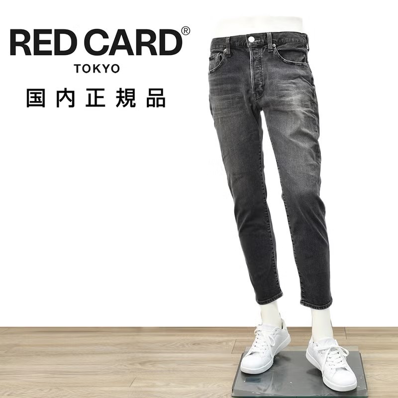 レッドカード トーキョー　ストレッチデニムパンツ　スリムテーパードジーンズ　リズムプラス　Rhythm +　ブラックウォッシュ　アンクル丈