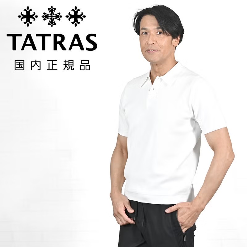 タトラス　半袖ニットポロシャツ　エリゴネ　ERIGONE　ワッフルサマーニット　白　ホワイト