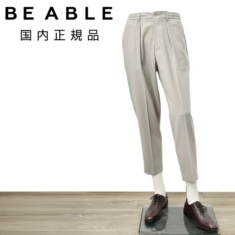 ビーエイブル　イージースラックス　プリーツテーパードパンツ　DOMINIQUE　ドミニク　テクノウール　ライトグレー