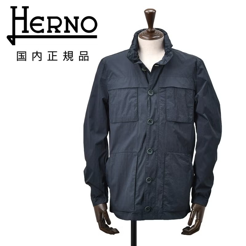 ヘルノ　M-65型ライトブルゾン　ミリタリーブルゾン　撥水ナイロン　ULTRALIGHT CREASE　インサイドフード仕様　ネイビー