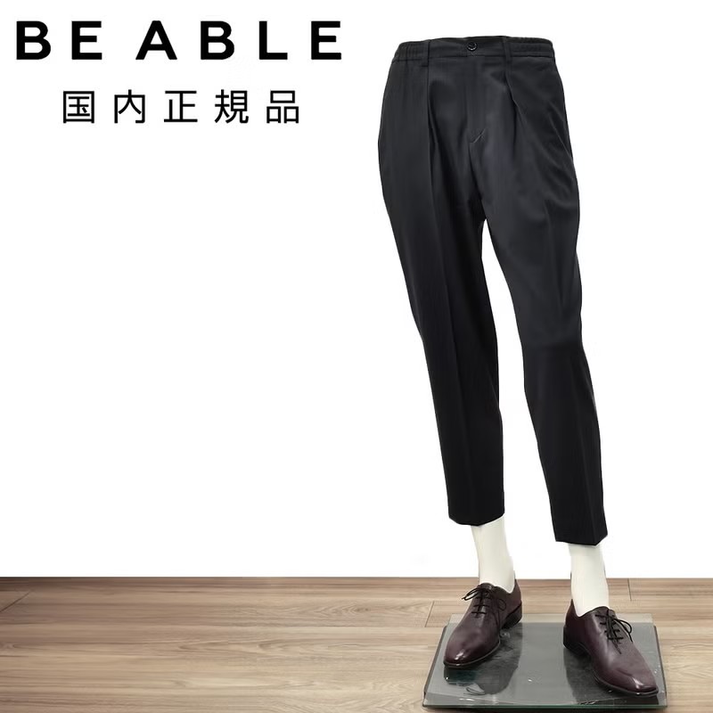ビーエイブル　イージースラックス　プリーツテーパードパンツ　DOMINIQUE　ドミニク　テクノウール　ダークネイビー