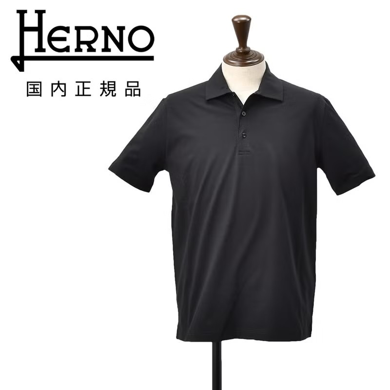 ヘルノ　半袖ポロシャツ　ストレッチジャージー　SUPERFINE COTTON　ブラック　ショートスリーブ　黒