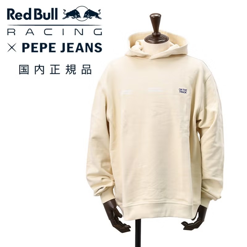 ぺぺジーンズ×レッドブル レーシング　プルオーバーパーカー　フーディー スウェット　アイボリー　裏パイル　ショートスリーブ　メンズ