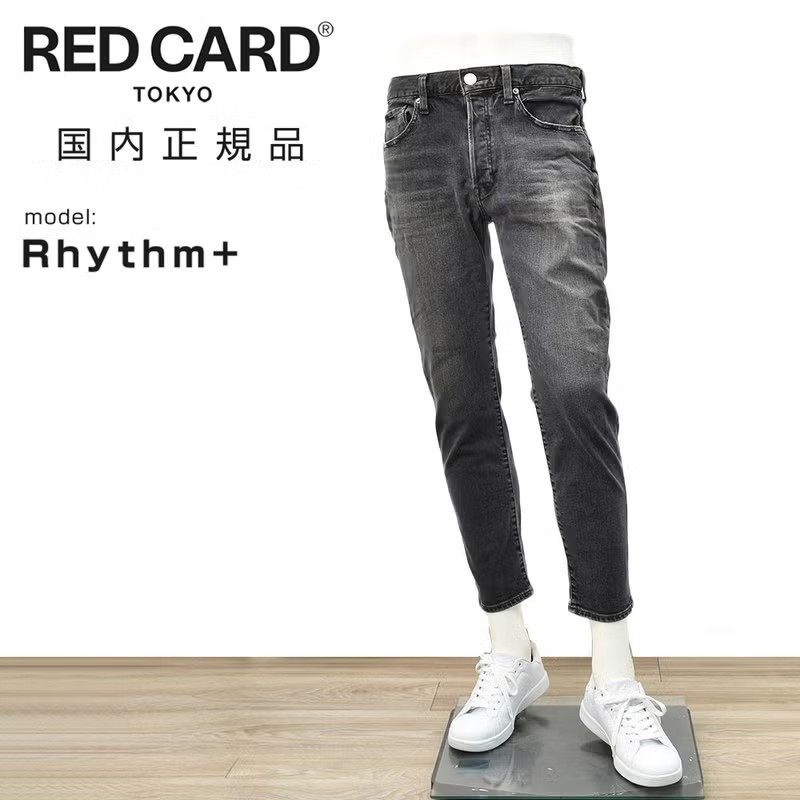レッドカード トーキョー　ストレッチデニムパンツ　スリムテーパードジーンズ　リズムプラス　Rhythm +　モレッロ　ブラックウォッシュ