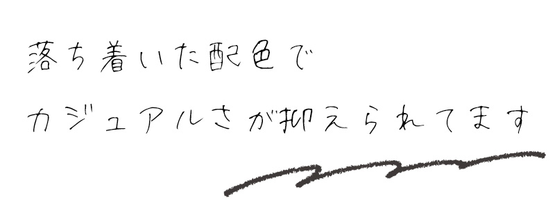 落ち着いた配色でカジュアルさが抑えられてます