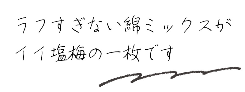 ラフすぎない綿ミックスがイイ塩梅の一枚です