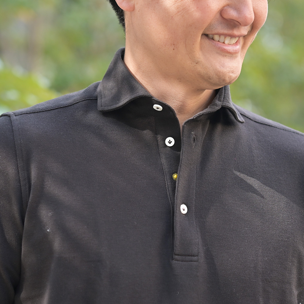 ジャンネット（Giannetto）モデル着用バストアップ画像　鹿の子ジャージー 半袖ポロシャツ