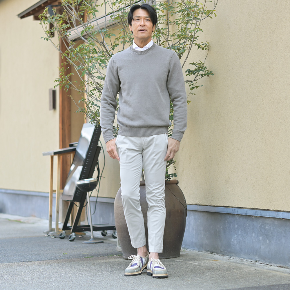 ZANONE（ザノーネ）GIRO ウールミドルゲージ クルーネックニット　モデル着用スナップ