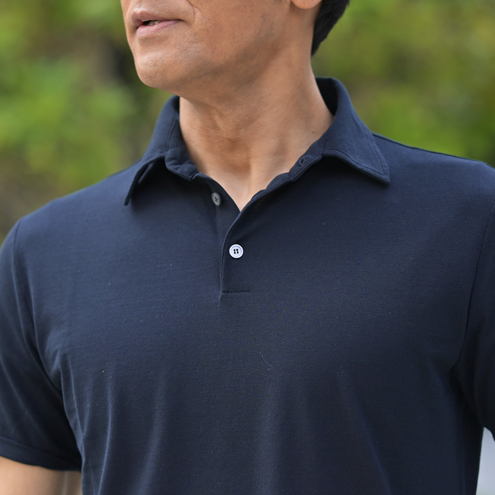 ZANONE（ザノーネ）POLO MC アイスコットン ポロシャツ　モデル着用バストアップ画像