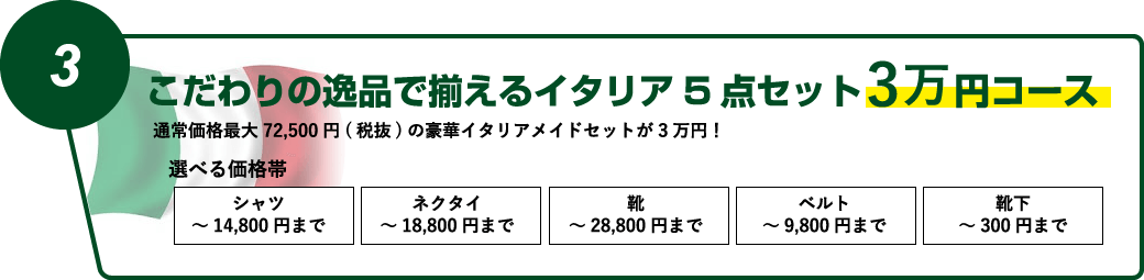 3万円コース：通常価格72,500円の5点セット